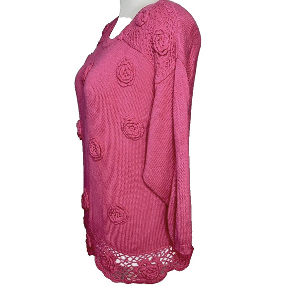 Sweater Bee Banff Sweater Womens Vtg Pink Rosette Shoulder Pad 90s Cottage Large - Picture 3 of 8